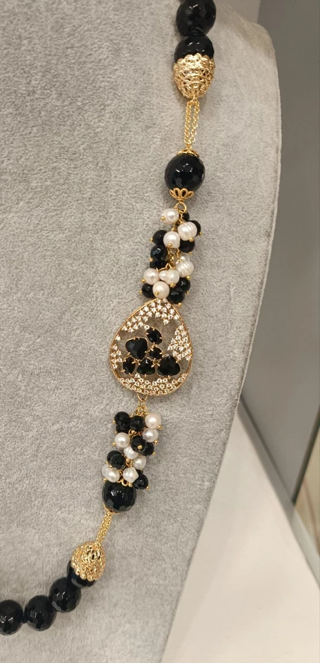 Collana lunga artigianale Pietra Dura Onice nera - Immagine 3 di 4