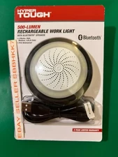 Hyper Tough 500-Lumen Rechargeable Work Light Bluetooth Speaker Black Free Ship