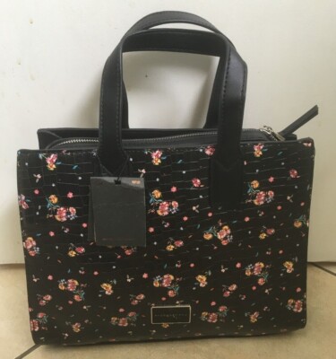 Blumenmuster Krokoimitat Handtasche Paco Martinez Schulter mehrere Taschen Damen neu mit Etikett schwarz