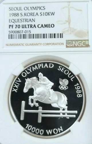 1988 SOUTH KOREA SILVER 10000 WON EQUESTRIAN NGC PF 70 ULTRA CAMEO PERFECTION