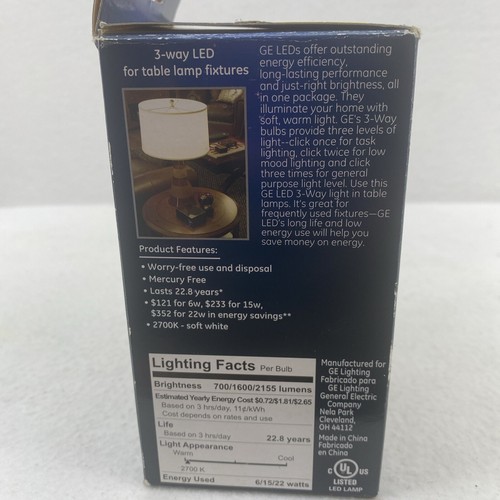 GE LED Soft White 3 Way 50 / 100 / 150 W Replacement A21 / 1 Bulb - Picture 3 of 4