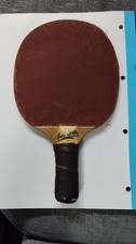Table Tennis Paddle Vintage Eric Filby Wooden With Leather Bound Grip