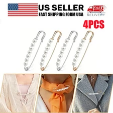 4PCS Pearl Safety Pin Brooch Decorative Pins for Clothing Heavy Duty Safety