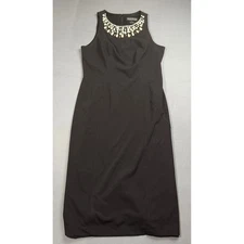 Jessica Howard Women's Black Sleeveless Sheath Dress with Pearl Beaded Neck