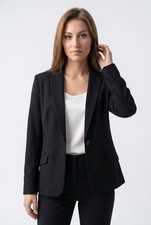 TALBOTS Gold Label Black Blazer Size 16P Fabric Knit In Italy Stretch NWT 279