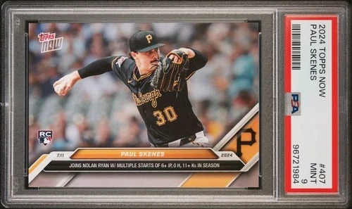 2024 Topps NOW Paul Skenes Joins Nolan Ryan #407 Rookie RC Pirates PSA 9 MINT
