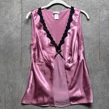 Y2K Je Adore Satin Babydoll Tank Top Pink Lace Lingerie Fairycore Whimsigoth L