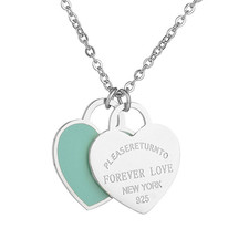 Silver Return to New York Forever Love Double Heart Tag Necklace Pendant