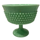 L.E. Smith Jadeite Green Milk Glass Hobnail Footed Bowl Vintage Compote 6 inch