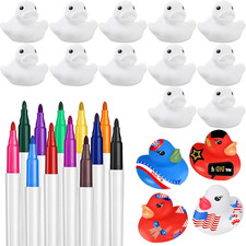 White Blank Rubber Ducks DIY, Float Bath Toy Squeaky Duckies with Waterproof Col