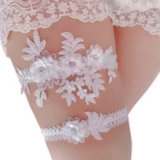 Rhinestone Lace Bridal Garter SetWhite Stretch Floral Lace Bride Accessory fo...