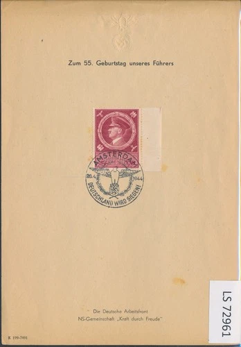 LS72961 Germany 1944 Reich state leader birthday FDC used