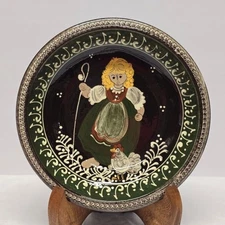 Vintage 80s Hugo Kohler Biel Handarbeit Swiss Folk Art Pottery Plate Farmgirl