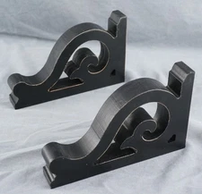 Pair Distressed Black Wood Corbels Shelf Brackets Rustic Farmhouse 5" x 1.2 x 7"