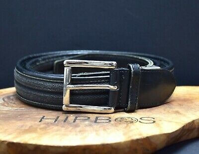 Phiten Racing Vintage Herren Leder und Canvas Jeans Gürtel Schwarz Größe 36