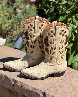 Cuadra Full Quill Ostrich Ivory/White Cowboy Boots Women Size