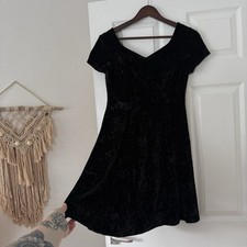 Vintage 90s St Michael Grunge Goth Whimsygoth Black Crushed Velvet Mini Dress