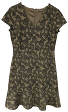 Banana Republic Size 6 Green & Black Floral Sheath Fit & Flare Dress Ruffle Hem