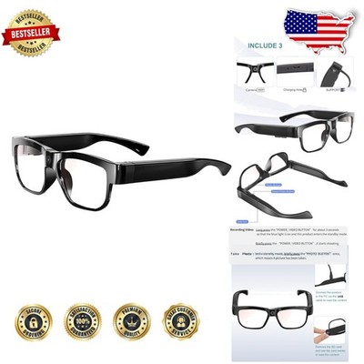 Lightweight Gray Smart Glasses with 32GB HD Camera - Easy One-Button Record