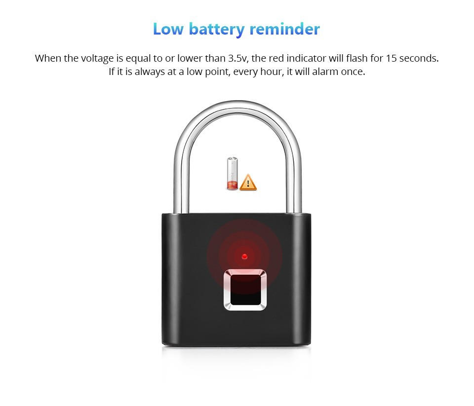 Cadenas à empreinte digitale noir en acier pour casier de sport - 4