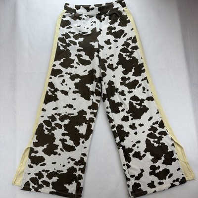Women s Cow Print Sweatpants Grayson Threads Wide Leg Soft Contrast Size Small