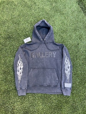 Gallery Dept. Flames Hoodie Men's Size Medium Black Sweatshirt Streetwear