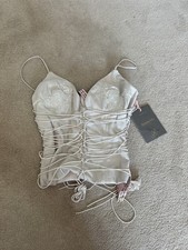 House of CB Size Small Corset Top Off White Antonella Faux Leather Sleeveless