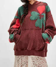 Free People We The Free it's a Vibe Flowers Hoodie Sweatshirt Tunic Top L 289213