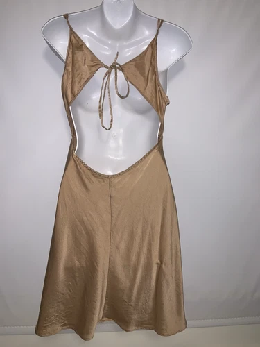 Victoria's Secret Silk Slip Dress Womens Medium Khaki Open Back Chemise VTG Y2K - Picture 2 of 6