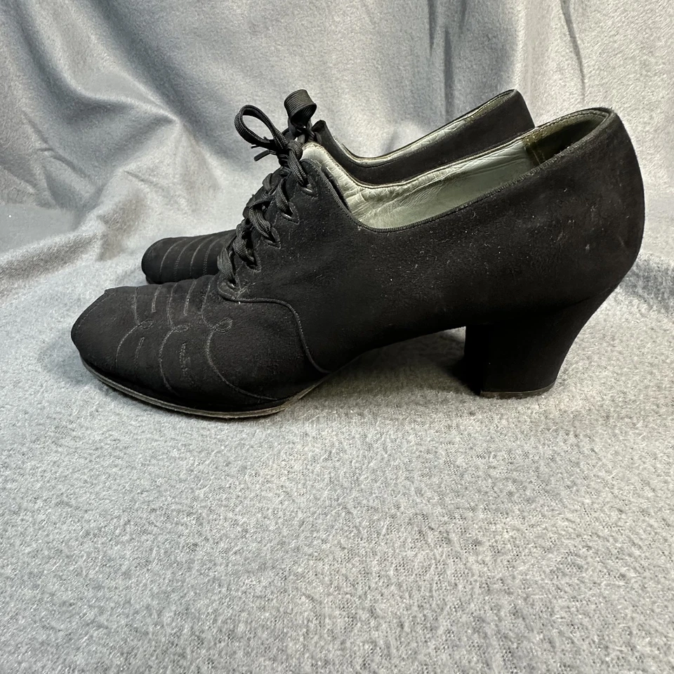 De Colección Tacones Altos Mujer 8.5 Peep Toe Tacones Con Cordones Witchcore Dark Academia Años 40 Foto 4 de 4