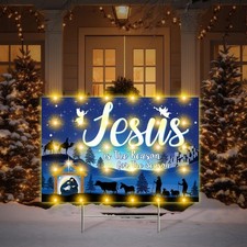24 Inch Christmas Holy Nativity Yard Sign with Light Stakes Jesus Is the Reas...