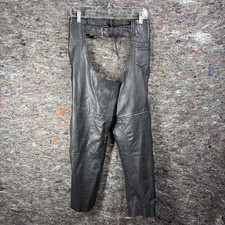 Leather King Chaps Mens XS Black Motorcycle Riding Pants Belted Leather YKK Zip
