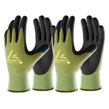 2 Pairs Gardening Work Gloves Large Green Black Touchscreen Nitrile Grip Bamboo