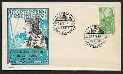 SPAIN LOCAL POST 5TH CENTENARY OF FERNANDEZ DE CORDOBA BIRTH FDC 1958