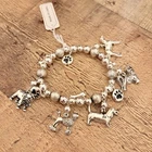 Vintage Dog Themed Charm Bracelet Silver Toned Beads & Charms Costume Jewelry