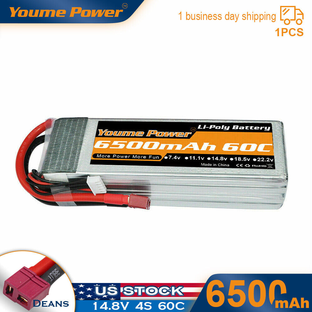 4S 14.8V 6500mAh 60C LiPO Battery Deans for RC Airplane Helicopter Truck Boat