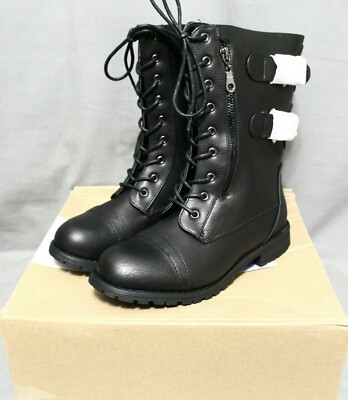JOURNEE COLLECTION womens biker boots size 7 M black zipper laces buckles NEW
