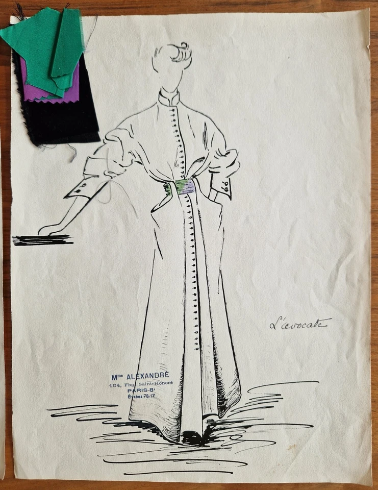 13 dessins de mode crayon encre Paris 1950 Madame Alexandre Fbg Saint-Honoré - Photo 3/4