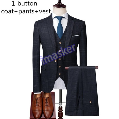 Blazer Pantalones Chaleco 3 piezas Traje Para Hombre Negocios Estilo Británico Delgado Alta Gama Cuadros - Imagen 11 de 24