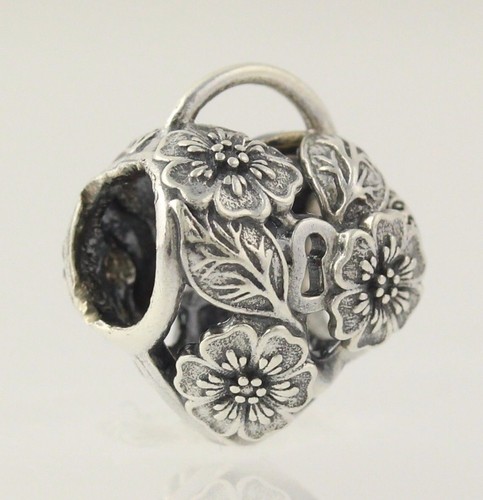 NEW Pandora Floral Heart Padlock Charm - 925 Sterling Silver 791397 Bead ALE