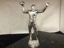 Vintage Metal Silver Quarterback Trophy Topper Figure Large