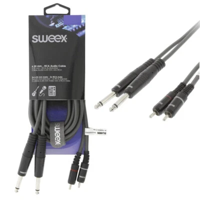 Sweex Twin 2x 6.35mm Stereo 1/4" Jack to 2 RCA Phono Male Cable Audio Lead