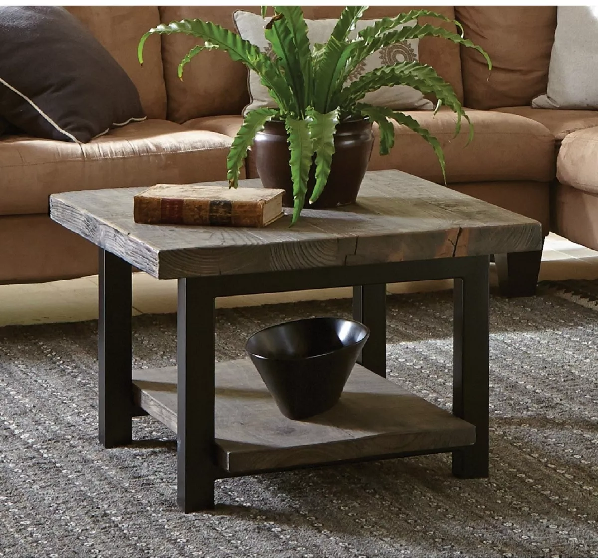 Rustic Industrial Reclaimed Wood Metal Square Coffee Table w