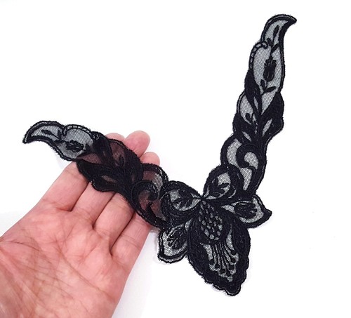 3-20pc Flower Black Embroideries Lace Patch Neckline Collar Motif Appliques A102 - Picture 2 of 6