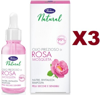 3 STÜCK VENUS NATURAL KOSTBARES ROSENÖL HAGEBUTTE GESICHT 30ML PFLEGT REVITALISIERT