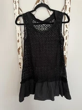 Neesh by D.A.R. Lace Crochet Tunic Tank Top Black Size XS