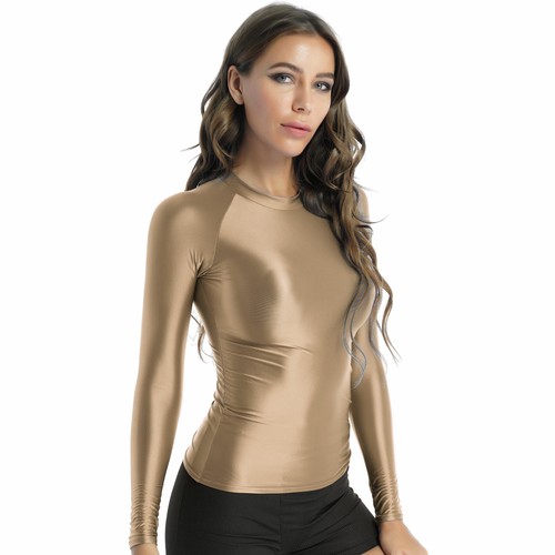 Women Long Sleeves T-Shirt Glossy Leotards Seamless Yoga Top Fitness Workout AU - Picture 69 of 86