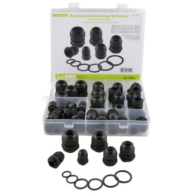 SEKI Assortimento di raccordi per cavi neri 50 pezzi PG7, PG9, PG11, PG13.5, PG16,PG19