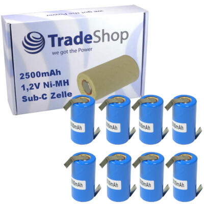 8x Sub-C SC Zelle Akku im Schrumpfschlauch 2500mAh 1,2V mit Z-Lötfahnen Ersatz