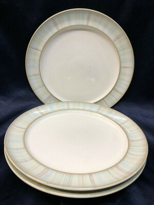 DENBY LANGLEY MIST FALLS DESSERT SET OF DINNER PLATES THIN STRIPES ON RIM 
